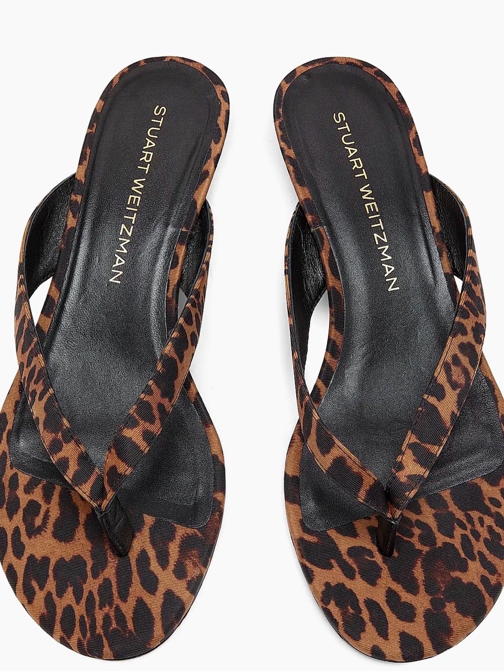 Stuart Weitzman Leopard Print Rio Thong Kitten Heel Sandal - Brown/Black - Picture 4 of 5